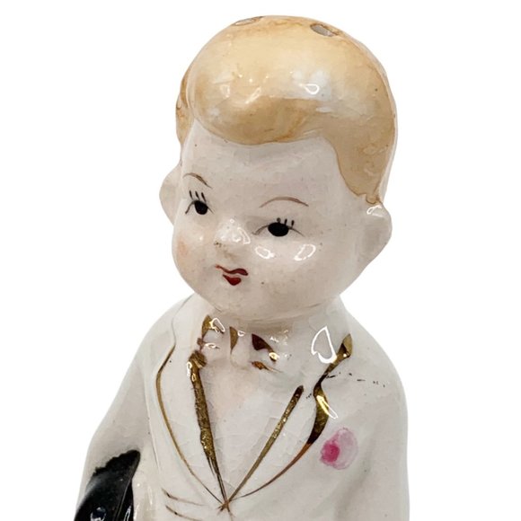 Vintage Salt Pepper Shaker Set Bride Groom Wedding Cake Topper Couple Japan MCM - Picture 10 of 13